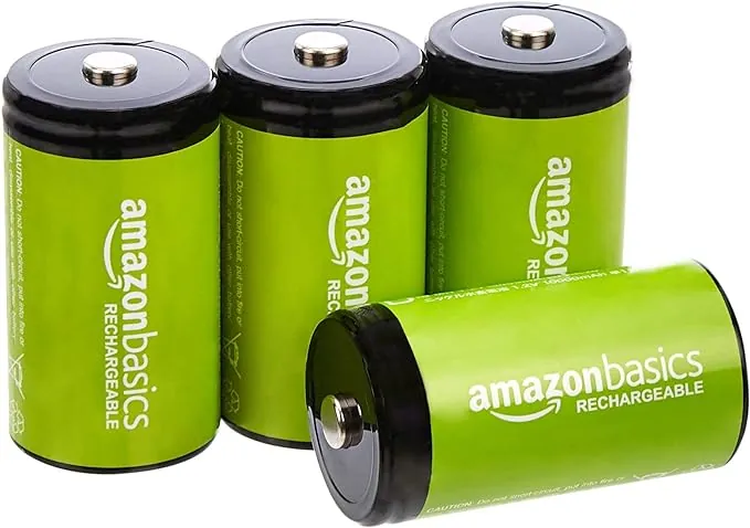 Amazon Basics - Paquete de 4 pilas recargables D NiMH, 10000 mAh, recargables hasta 1000 veces, precargadas