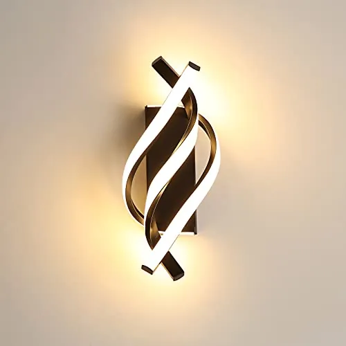 DAXGD Lámpara de Pared LED, Aplique de Pared Moderno Interior 22W 2500LM de Diseño Curvo, Iluminación de Pared 3000K para Dormitorio, Comedor, Salón, Nero