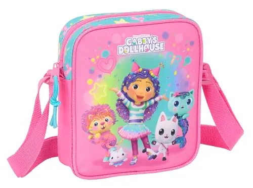 Safta GABBY'S DOLLHOUSE CONFETTI - Bandolera Pequeña, Bandolera Infantil, Bolso Niño, Ideal para Niños de 5 a 14 Años, Cómoda y Versátil, Calidad y Resistencia, 16x4x18 cm