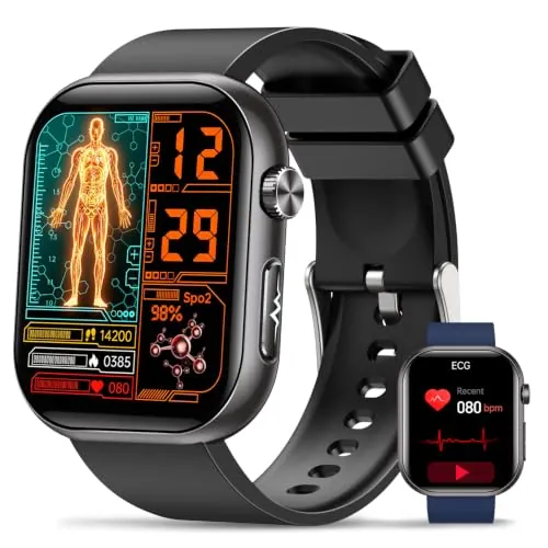 Reloj Inteligente Salud Hombre con ECG/HRV/IMC, 1.96" AMOLED Pantalla Negro