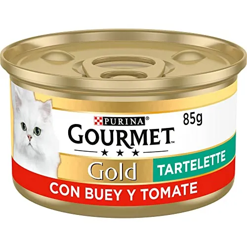 GOURMET Gold Tartelette, Comida Húmeda para Gato Adulto, Paté de Carne de Vacuno con Buey y Tomate, Pack de 24 Latas de 85 g