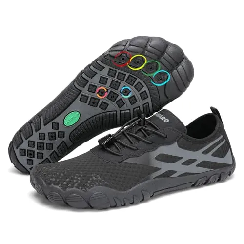 SAGUARO Escarpines Hombre Agua Mujer Secado Rápido Barefoot Zapatillas de Agua Antideslizante Zapatillas de Playa Transpirable Zapatos para Surf Snorkel Piscina Kayak Natación Negro,Gr.43