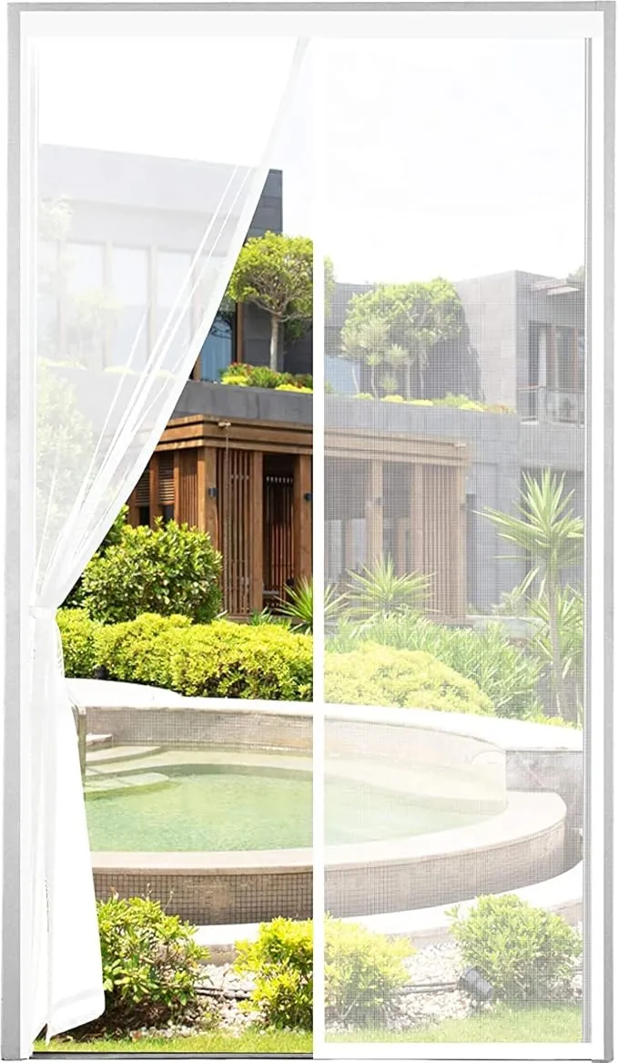 ENGROSAR Mosquitera Puerta Magnetica, 150x260CM Cortina Mosquiteras Magnética para Puerta,Cortina Puerta Exterior de Balcón/Patio, Se Cierra Automáticamente, Fácil Instalación sin Taladrar (Blanco)