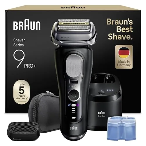 Braun Afeitadora Eléctrica Hombre Series 9 Pro+, Máquina de Afeitar Barba en Seco Y Mojado con Tecnología 5+1, 60 Min de Uso, Centro de Limpieza, Estuche de Viaje, Cabezal ProComfort, 9690CCE, Negro