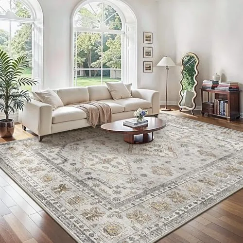 GENIMO Alfombra Salon Sin Peluche,Alfombra Cocina Lavable Antideslizante,Alfombra Pasillo de Dormitorio,Alfombra Silla Escritorio,Comedor,Gris Naranja,200x290 cm