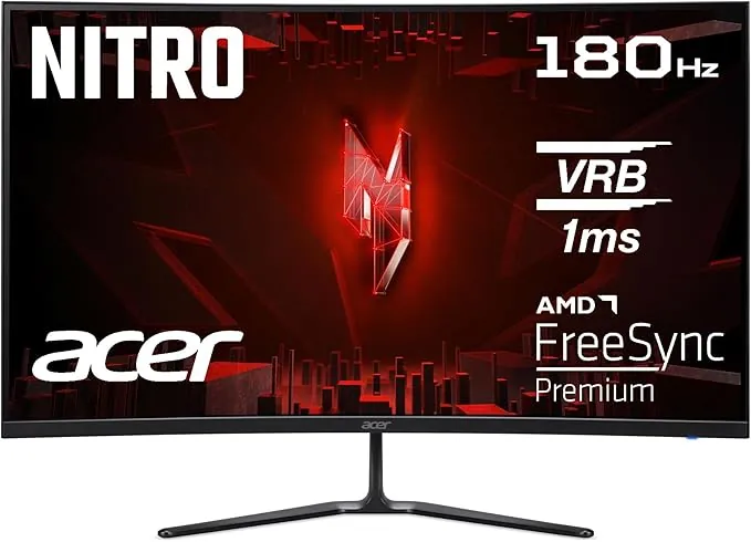 Acer Nitro ED320QR S3, Monitor Gaming Curvo 32" Full HD LED 180 Hz (81,3 cm, 1920x1080, 16:9, 250 Nits, Tiempo de Respuesta 1ms (VRB), FreeSync Premium, HDMI 2.0/DP 1.4) Monitor PC, Color Negro