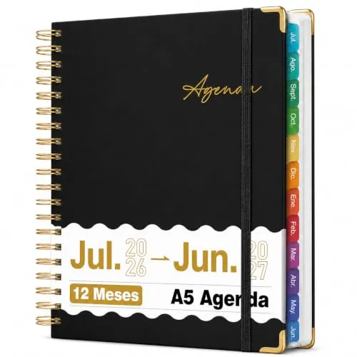 Agenda Semanal y Diaria A5 Julio 2026 - Junio 2027 en Español