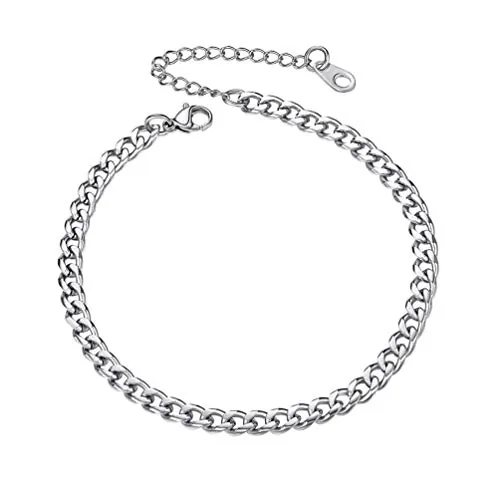 PROSTEEL Tobillera para Señora Mujer Pulsera de Tobillo con Cadenas Cubanas Acero 22cm Largo 4.8mm Ancho
