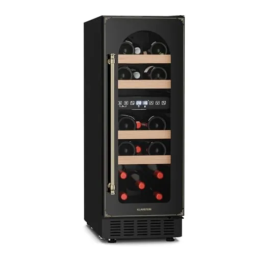 KLARSTEIN Vinoteca, 17 Botellas, Nevera Vinos de Dos Zonas Refrigeración, Nevera Expositora Vino, Prosecco, Cerveza, Vinoteca Interior/Exterior, Puerta de Cristal, Vino Control Táctil para 52 l.