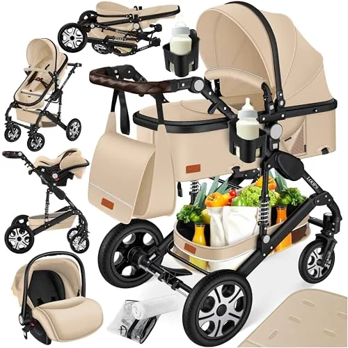 KESSER® Loops 3 in 1 Stroller combo juego completo de sillas de paseo incl. Asiento deportivo para bañera y silla de paseo, neumáticos de caucho macizo, bolso cambiador