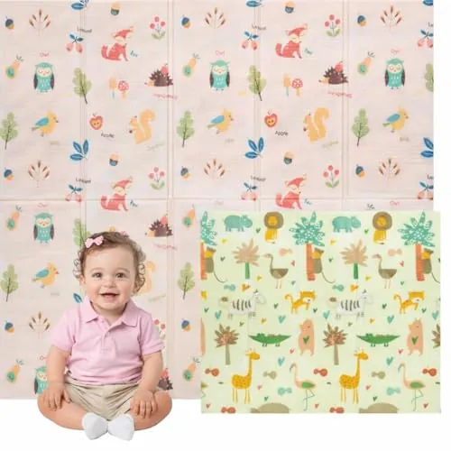 Edibaby, Alfombra Bebé Acolchada Plegable, Diseño Infantil, Colchoneta de Juegos para Suelo, Reversible, XPE, Tapete Baby Play Mat (Native | 180x150 | 1 cm)