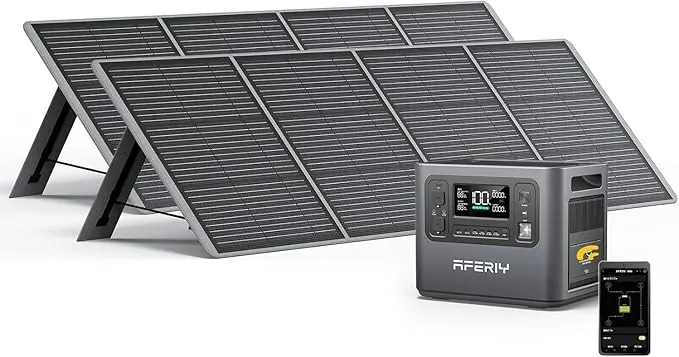 AFERIY Generador Solar 2400 W Con 2 Paneles Solares de 200 W, Estación de Alimentación Portátil de 2048 Wh (Pico de 4800 W), Batería LiFePO4, 220 V-240 V, Panel Solar Plegable Con USB