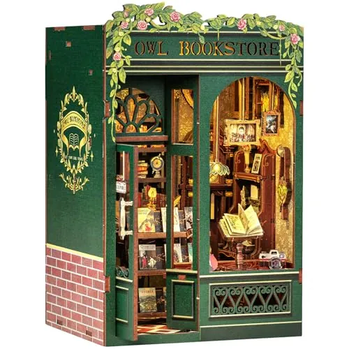 Cutefun Book Nook Kit - Casa de muñecas DIY con Cubierta Antipolvo y LED, Maqueta para Adultos, Decoración de Alta Gama para hogar, Unisex(Owl Bookstore)