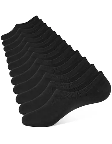 CLOSEMATE 6 Pares Calcetines Invisibles Pinkies Hombre Mujer Verano Tobilleros de Algodón Transpirables Cortos Antideslizantes Silicona Bajos (6Negros,L)