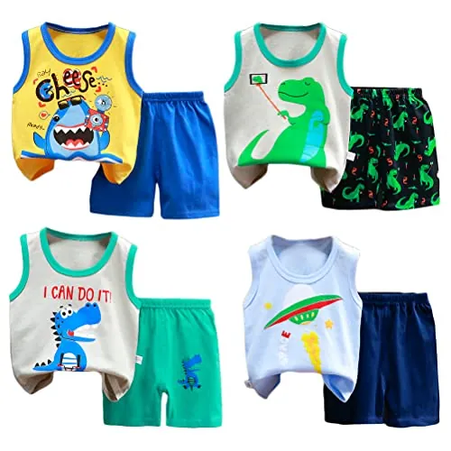 XM-Amigo 8 Piezas/4 Unidades Conjuntos Top y Pantalones Cortos para Niños Chalecos/Camisetas sin Mangas Tallas 3-4 años(Etiqueta: 70/110) Verano