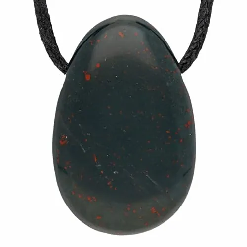 Lebensquelle Plus Colgante heliotrópico | colgante de piedra perforada con correa de cuero | colgante de piedras preciosas