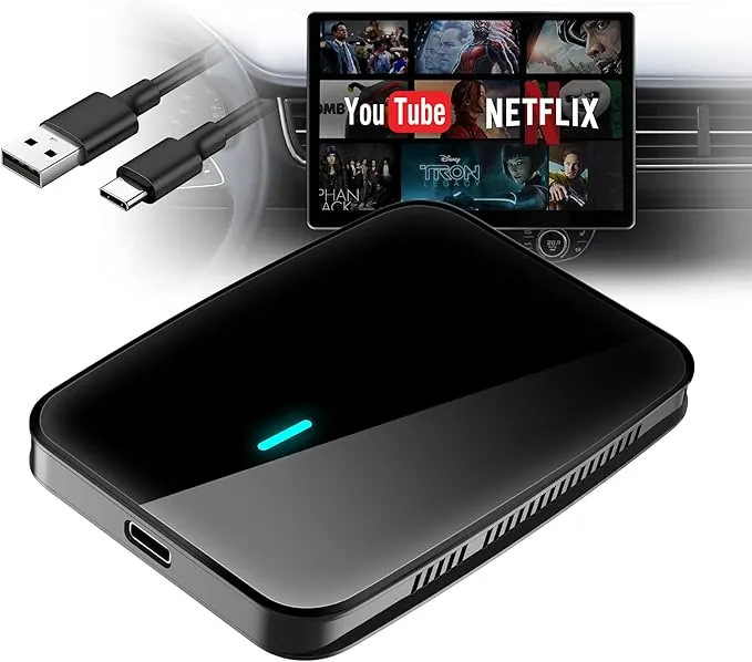 Adaptador Inalámbrico CarPlay Android Auto, CarPlay AI Box para CP/AA por Cable, 2G+16G, Dual WiFi y Bluetooth Hub IoT, BLE, para Netflix/Youtube/Tarjeta TF, DriveChat AI Voice, CB4A