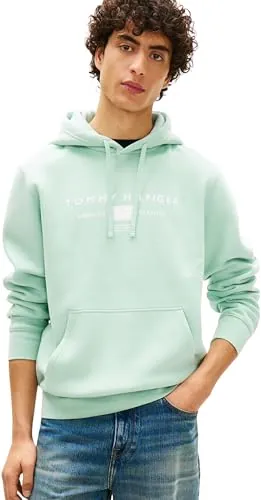 Tommy Hilfiger Sudadera Hombre Brand Love con Bolsillo Canguro, Verde (Crushed Mint), XXL