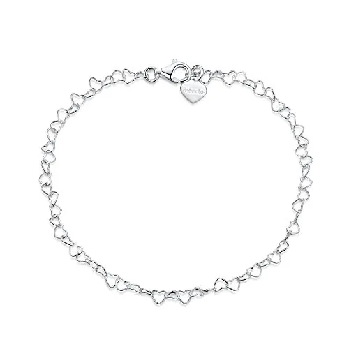 Amberta® Joyería - Brazalete de Tobillo - 925 Fina Plata de ley - 3 mm Pulsera de Corazón - Hasta 24 cm - Ajuste Flexible