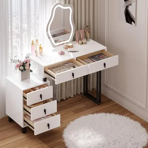 WOLTU Tocador con Luz LED Regulable, Espejo Forma Nube, Mesa Maquillaje