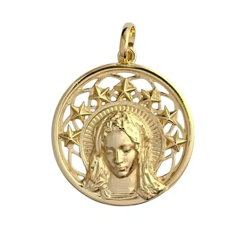 Inmaculada Romero IR Virgen de la Alegría Medalla en Plata de Ley 925m chapada oro Virgen Niña Primera Comunión 27mm.