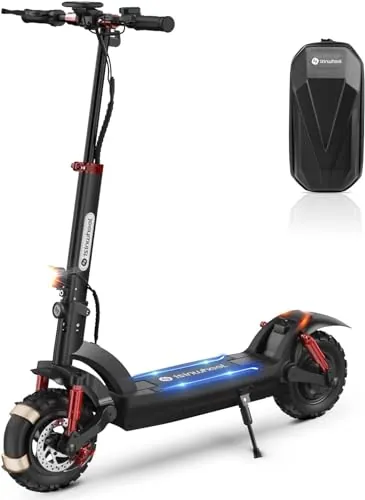 isinwheel Patinete eléctrico Todoterreno 11″, Patinete electrico Adultos 1200W, batería 48V 15Ah, 60 km autonomía, Doble suspensión y Freno, 3 Modos, App, Plegable, con Bolsa, Carga 150 kg,Negro