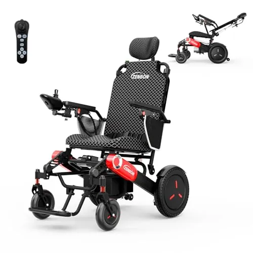Silla de Ruedas Eléctrica Plegable 700 W: 48KM Silla de Ruedas Eléctrica Ligera Diseño de Doble Batería de 2 x 12 Ah con Respaldo Ajustable y Función de Plegado Automático Hasta 150kg