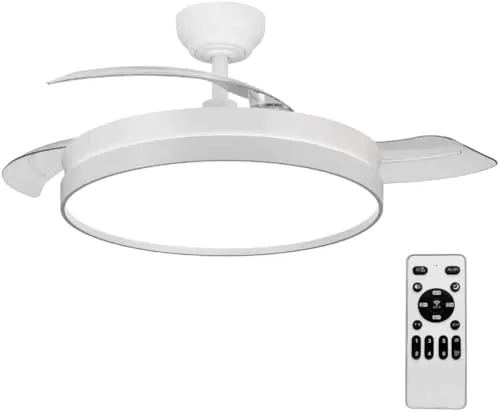 Ventilador de Techo 72W con aspas plegables con luz Led, Mando a Distancia, Motor DC, 6 velocidades, Silencioso,función verano-invierno, temporizador, Temperatura CCT ceiling light (Blanco Mate)