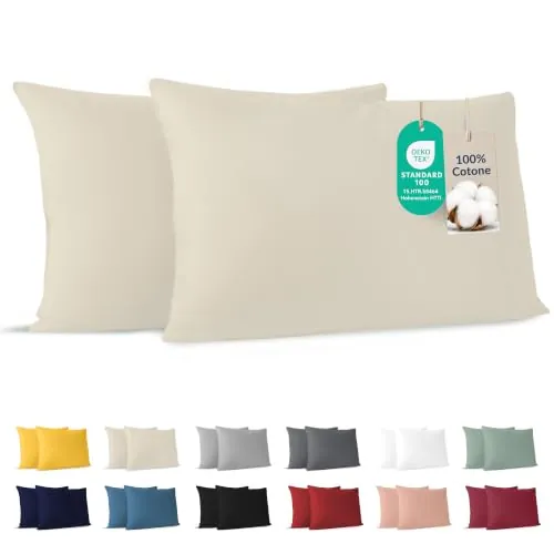 Dreamzie - Funda Almohada 40x80 cm - Juego de 2-100% Algodón - Beige