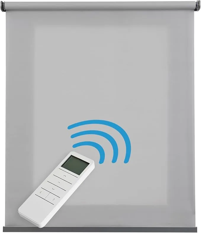 Estores enrollables motorizados Premium traslúcidos de Calidad para Ventanas y Puertas. Medidas 140 x 250 cm Color Gris Ideal para salón o Dormitorio. Fácil instalación a Techo o Pared STORESDECO