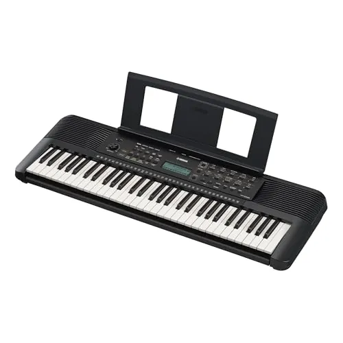 Yamaha PSR-E283 Teclado portátil para principiantes, con 410 voces de instrumentos, 150 estilos de acompañamiento y 122 canciones, incluye 2 clases online con un profesor de Yamaha Music School