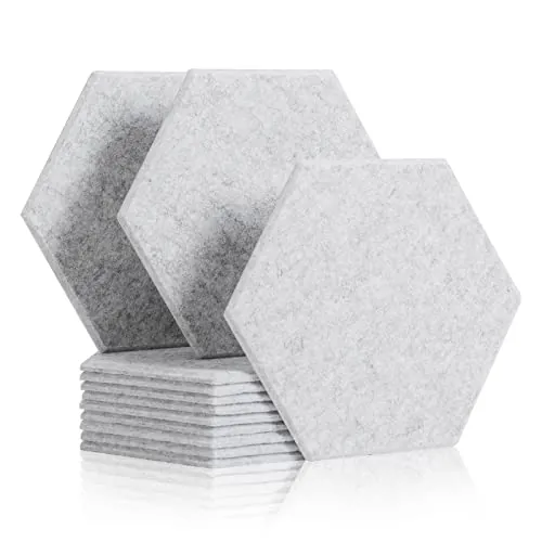 Rdutuok 12 Paneles Absorción Acústica 30 x 26 x 1 cm Hexagonales Acústicos alta Densidad Azulejos con Bordes Biselados, Excelentes Para Estudio Grabación,Oficina,Decoración (Gris plateado)