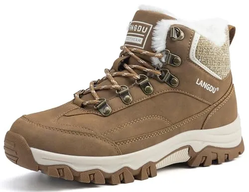 LANGDU Botas de Mujer Invierno Zapatos Trekking Botines,Marrón 10,40EU | Forro Cálido,Antideslizante,Cómodo,Transpirable,Resistente al Agua,Moda