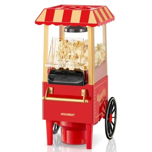 HOUSNAT Palomitero, 1200W Palomitera de Aire Caliente Electrico, Doméstic | 3,5L Máquina de Palomitas Sin Aceite con Vaso Medidor Rojo, Ideal para Noches de Cine en Familia, Fiestas y Días Festivos