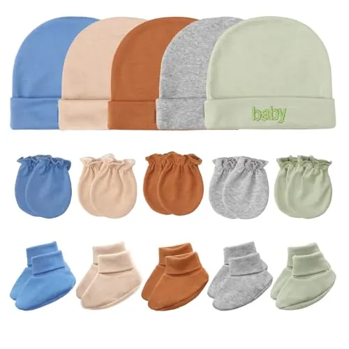 DRESHOW Recién Nacido Bebé Gorro y Manoplas Calcetín Conjunto Algodón Bebés Sombreros y Sin Rasguños Guantes Calcetines Gruesos para Niñas Niños 0-6 Meses