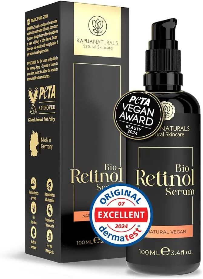 Retinol puro para la cara • 100 ml • +Vitamina C +Hialurón • Para una piel radiante • Sérum antiedad Retinol Serum • ORGÁNICO Vegano • Cosmética natural y sostenible de Alemania