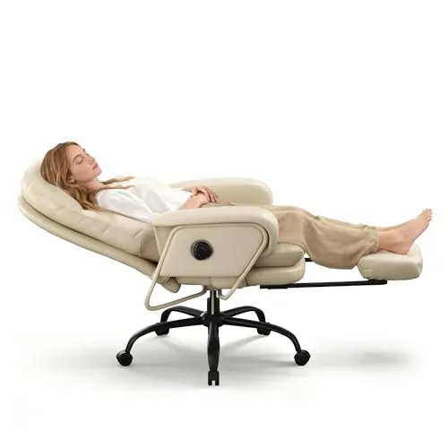 FLEXISPOT Silla de Escritorio con Reposapiés, Reclinable 165°, PU | Luno HC4, Silla de Oficina Ergonómica, Inclinación 165°, Reposapiés Extensible, Ideal Trabajo, Relax y Siesta,Garantía 5 Años