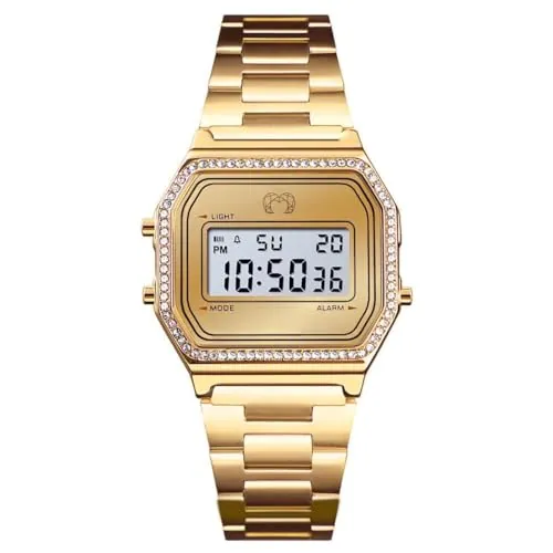 MARLION JEWELS Reloj Digital Mujer Dorado Vintage - Acero Inoxidable, Resistente al Agua 3ATM, Maquinaria Cuarzo - Reloj Pulsera Mujer Estilo Retro, Regalo Mujer