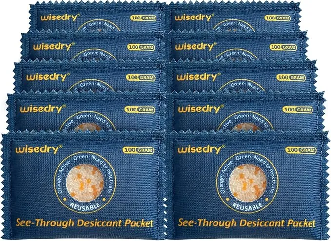 Wisedry gel de sílice transparente [10 x 100 g], bolsas desecantes con indicación de color, bolsas de deshumidificación reutilizables resistentes al calor para almacenamiento