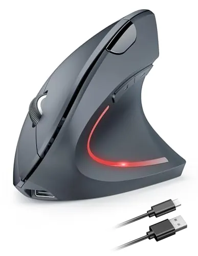 TECKNET Ratón Ergonómico Recargable, 4800DPI 2.4GHz Ratón Vertical | Ratón Inalámbrico Silencioso 6 Botones con Receptor USB para PC, Ordenador, Portátil, Mac, Gris