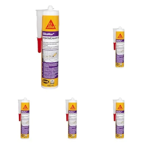 SikaMur InjectoCream-100, Tratamiento contra de humedades por capilaridad en los muros, Blanco, 300ml (Paquete de 5)