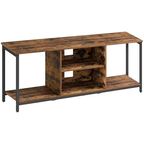 VASAGLE Soporte de TV de hasta 65 Pulgadas, Mueble Tele con estantes Abiertos, Consola para Sala de Estar, Entretenimiento, Marrón Rústico y Negro LTV061K01