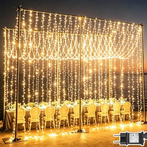 yowin 2 Piezas Cortina de Luces 6mx3m 600 LED Luces de Navidad con Enchufe | 8 Modos y Temporizador Luces Navidad Exterior, Impermeable Cascada Luces Decoracion Navidad para Balcon Jardín Terraza