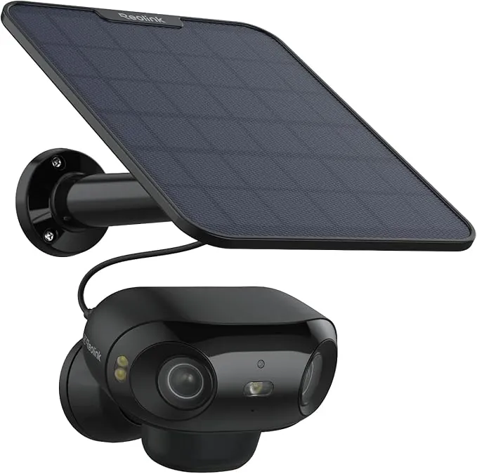 Reolink 180° 4K Camara WiFi Exterior Solar con Bateria Sin Cables, Visión Nocturna en ColorX F1.0, 8MP Camara Seguridad con 2,4/5GHz Wi-Fi 6, Detección PIR y AI, Argus 4 Pro+Panel Solar (Negro)