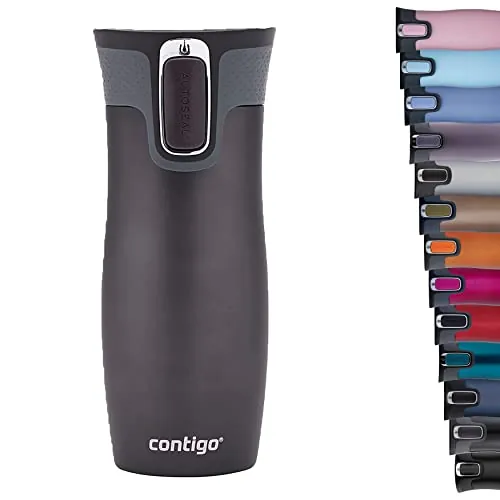 Contigo Vaso Térmico Antigoteo West Loop Autoseal, Termo Café, Taza de Viaje en Acero Inoxidable, Copa con Tapa Fácil de Limpiar sin BPA, 470 ml, Gris (Gunmetal), 1 unidad