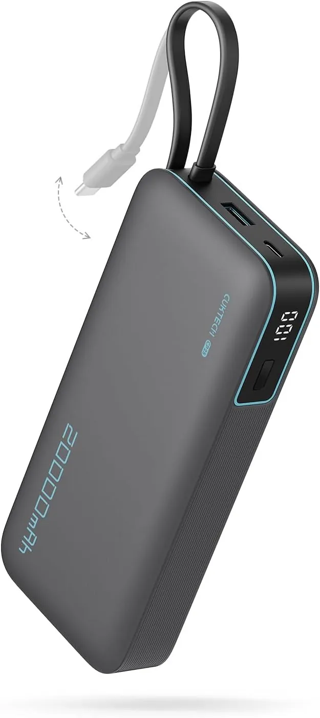 CUKTECH CP25 Power Bank 20.000mAh, Batería Portátil con Cable USB-C Integrado, PD 45W powerbank con 1 x USB-A, Batería Externa Carga Rápida Compatible iPhone 17 Pro MAX, Galaxy, Xiaomi, MacBook