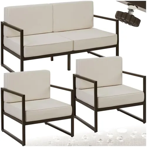 tectake® Conjunto Jardín Exterior de Acero, Sillones Terraza con Acolchado Grueso, Sillas Jardín con Pies Ajustables, Muebles Jardín Exterior, Fundas Repelentes al Agua, Sofás para Jardín - 4 plazas