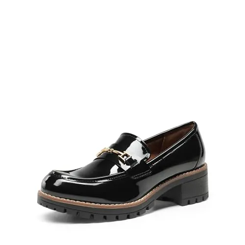 DREAM PAIRS Mocasines Tacón Ancho Mujer,Pat Negro,43