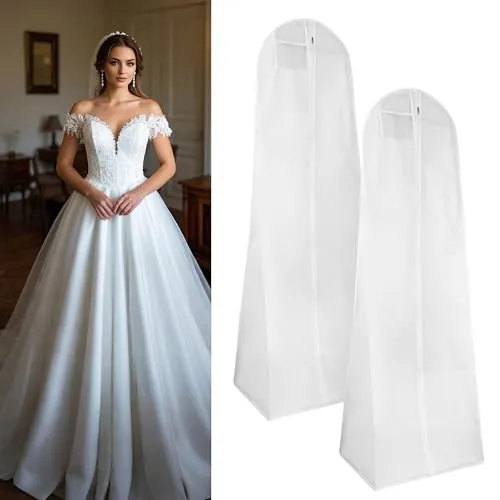 2 Piezas Funda Traje 180x60cm Bolsa de Ropa con Cremallera, Adecuada para Vestidos de Novia, Vestidos, Abrigos, Abrigos Largos, etc