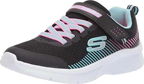 Skechers Girl's Microspec Trainers, Black Mesh/Aqua & Neon Pink Trim, 35 EU